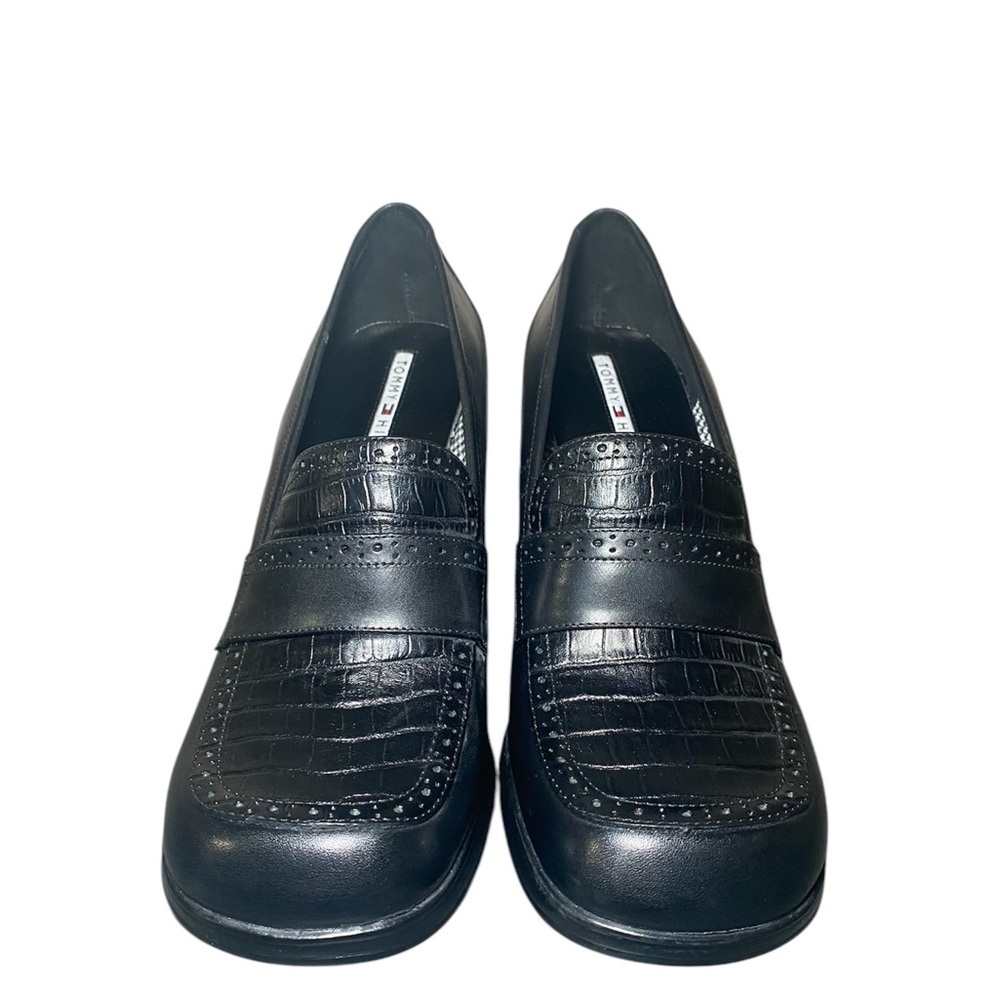 NWT Vintage Tommy Hilfiger Black Leather Chunky Heel Womens Platform Shoes 9.5 - Picture 9 of 9